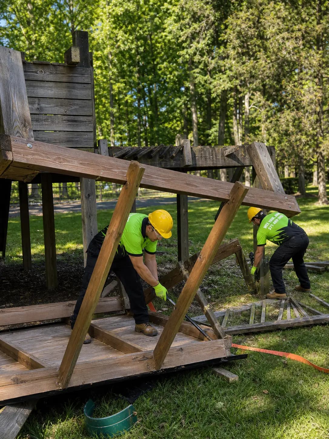 Wee Haul crew taking down a backyard playset